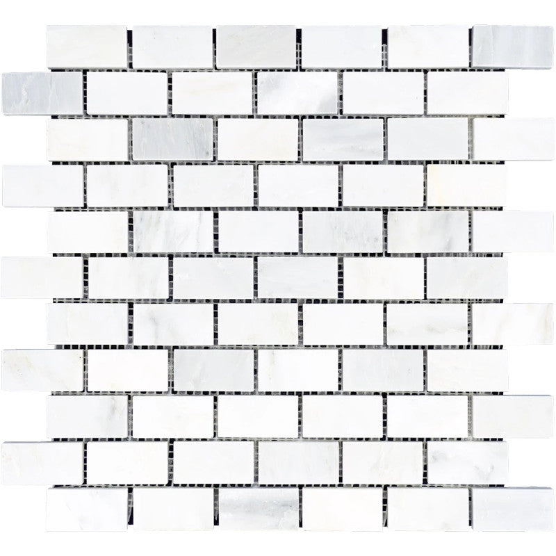Asian Statuary (Oriental White) Marble 1x2 Polished Mosaic Tile.