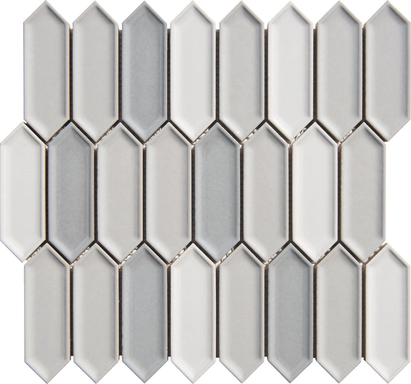 Ivy Silver Cloud Blend Picket Porcelain Mosaic Tile - Onlinetileshop.com