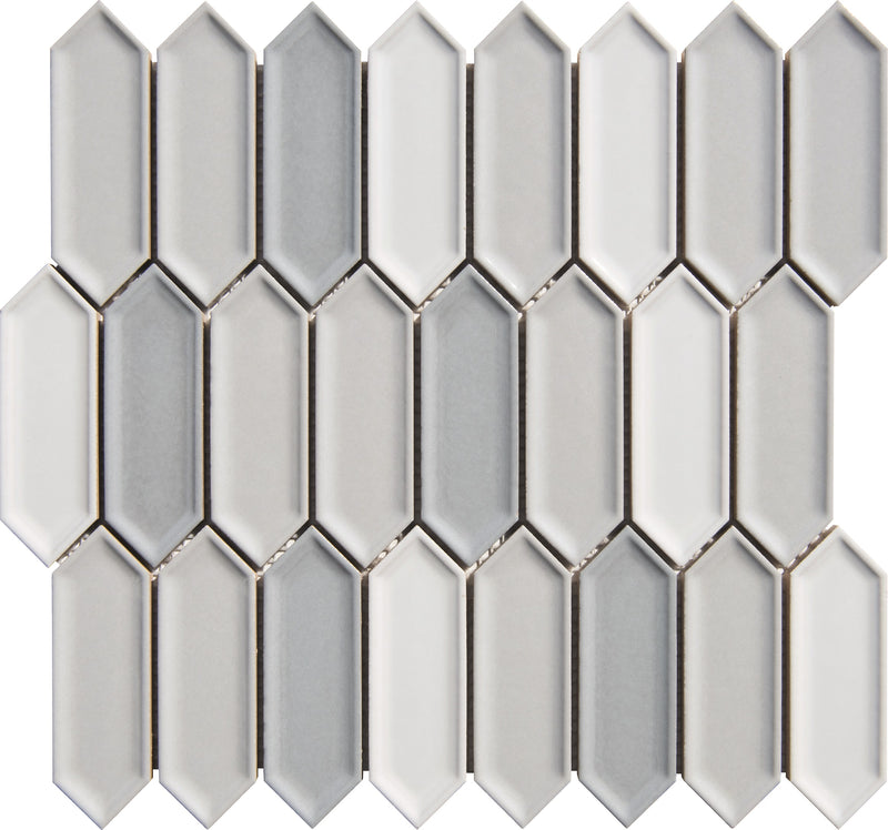 Ivy Silver Cloud Blend Picket Porcelain Mosaic Tile - Onlinetileshop.com