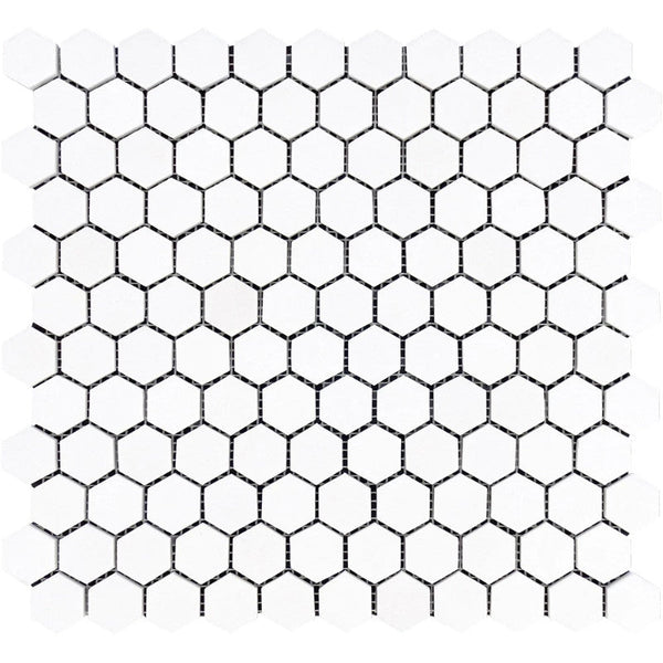 Thassos White Marble 1x1 Hexagon Honed Mosaic Tile.