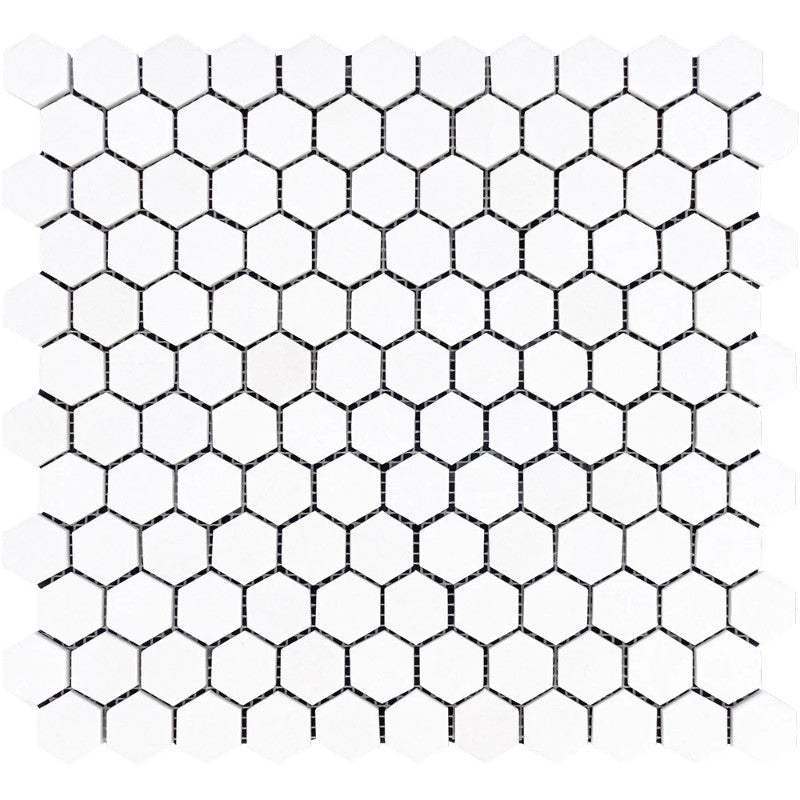 Thassos White Marble 1x1 Hexagon Polished Mosaic Tile.