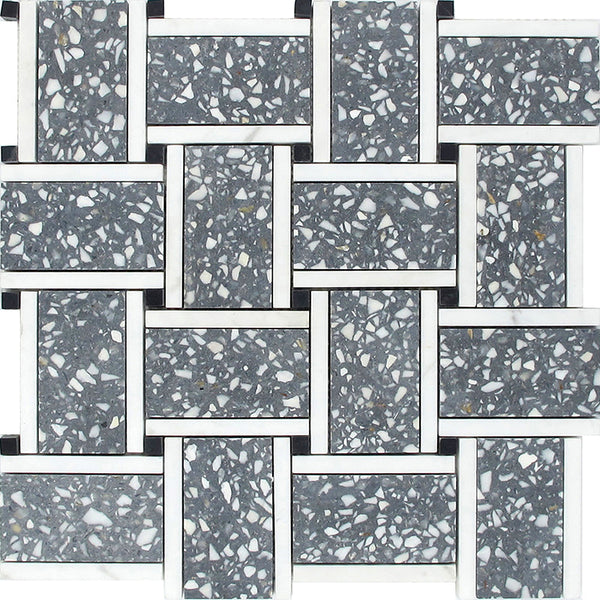 TORCELLO Terrazzo, Dolomite, Black Limestone Mix Mosaic Tile - stoneandtiledepot.com