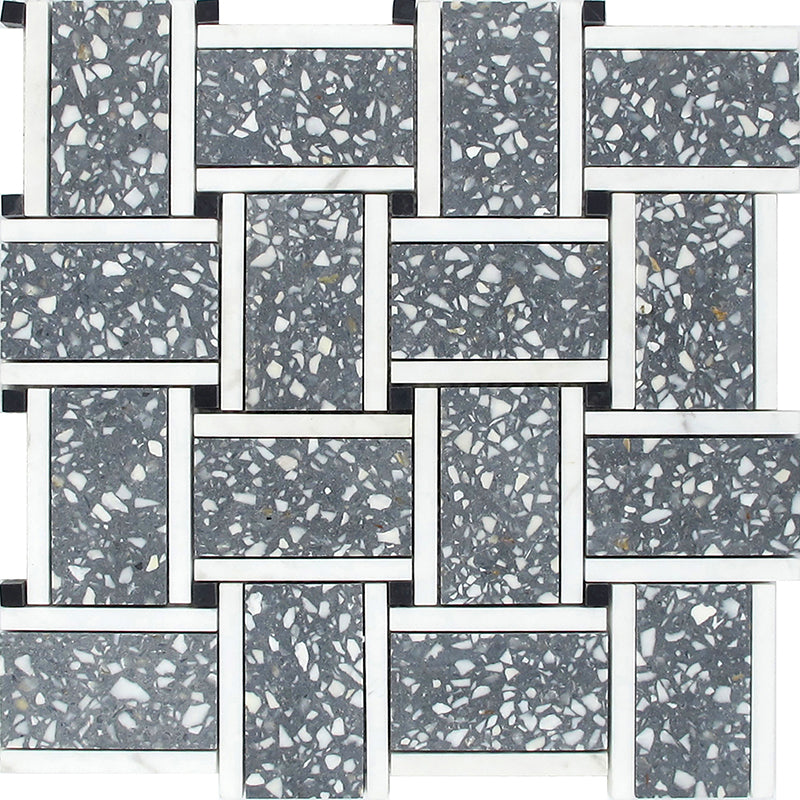 TORCELLO Terrazzo, Dolomite, Black Limestone Mix Mosaic Tile - stoneandtiledepot.com