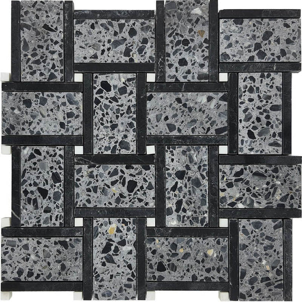 CONTARINI Terrazzo, Dolomite, Black Limestone Mix Mosaic Tile - stoneandtiledepot.com