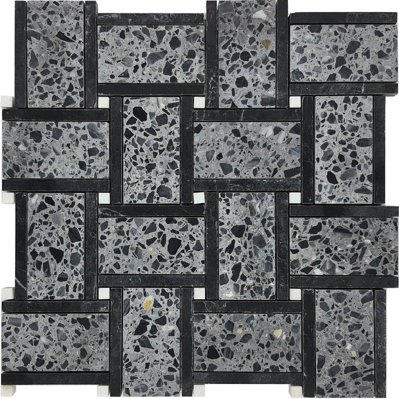 CONTARINI Terrazzo, Dolomite, Black Limestone Mix Mosaic Tile - stoneandtiledepot.com
