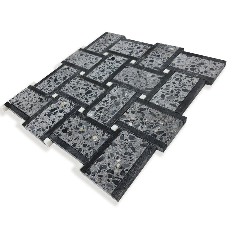CONTARINI Terrazzo, Dolomite, Black Limestone Mix Mosaic Tile - stoneandtiledepot.com