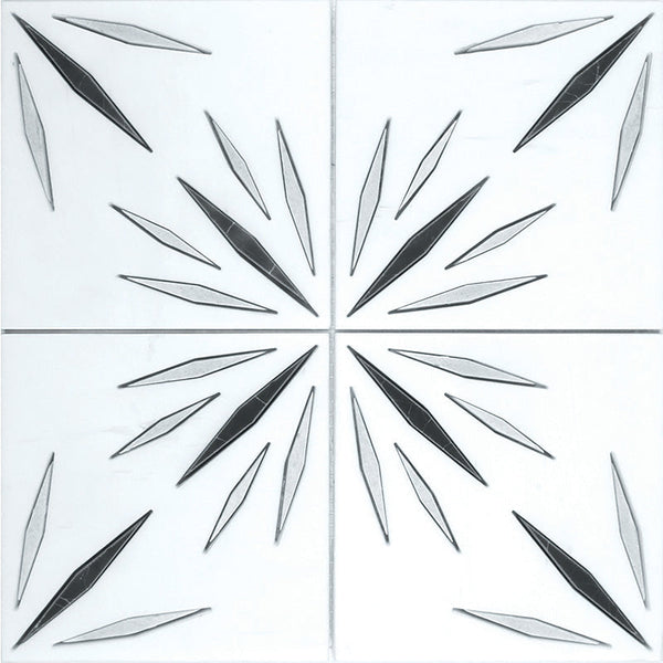 ARTISTIC AURA WHITE DOLOMITE/ ICE GREY/ ANIA BLACK Surface: HONED Mosaic Tile.