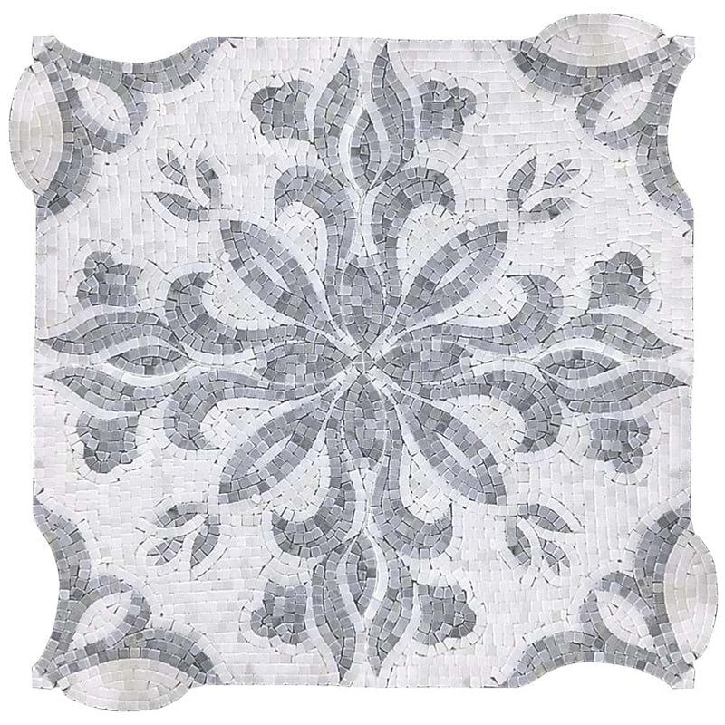 Artistic Pietra Floreale 01 Paper White/ Mugwort Blue Marble Mosaic Tile.