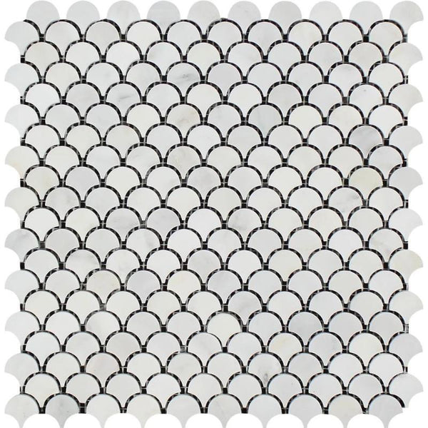 Asian Statuary (Oriental White) Marble Fan Shape (Raindrop) Honed Mosaic Tile.