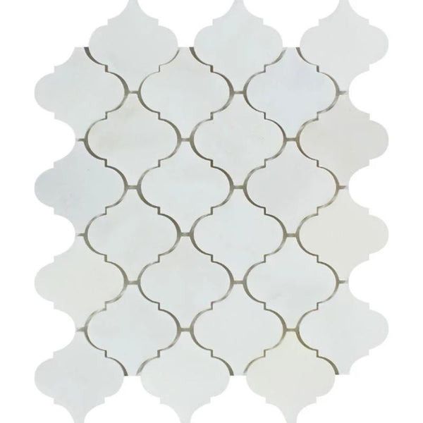 Asian Statuary (Oriental White) Marble Lantern Honed Mosaic Tile.