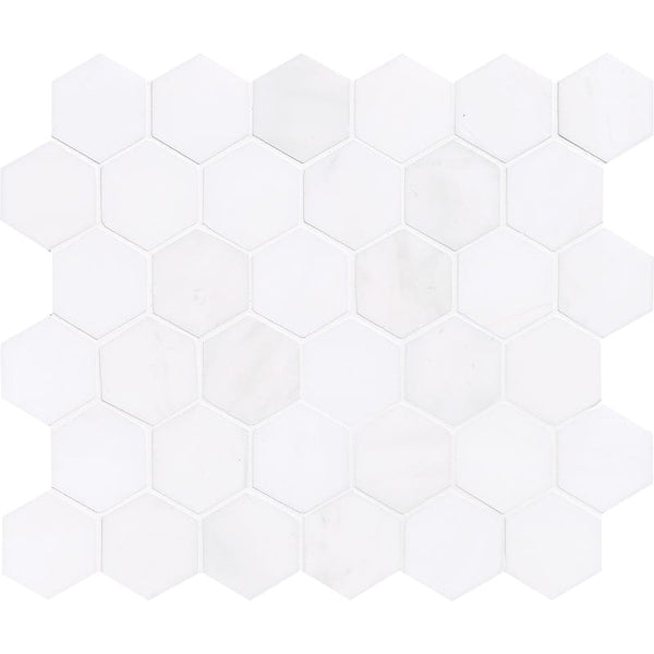Bianco Lago Marble 2x2 Hexagon Polished Mosaic Tile.