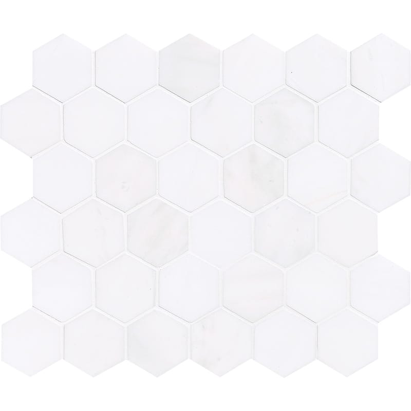 Bianco Lago Marble 2x2 Hexagon Polished Mosaic Tile.
