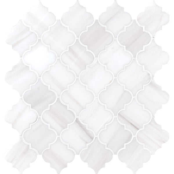 Bianco Lago Marble Lantern (Arabesque) Polished Mosaic Tile.