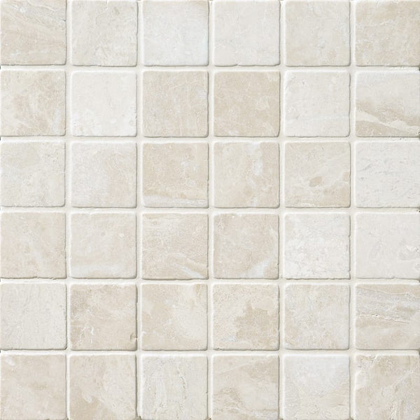 Botticino Beige Marble 2x2 Tumbled Mosaic Tile.