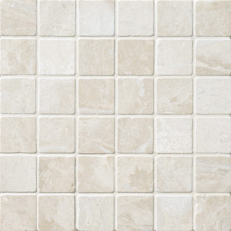 Botticino Beige Marble 2x2 Tumbled Mosaic Tile.