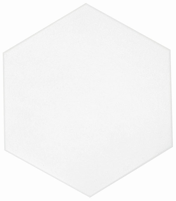 Casablanca Solid White 8x9 Hexagon Porcelain Tile.