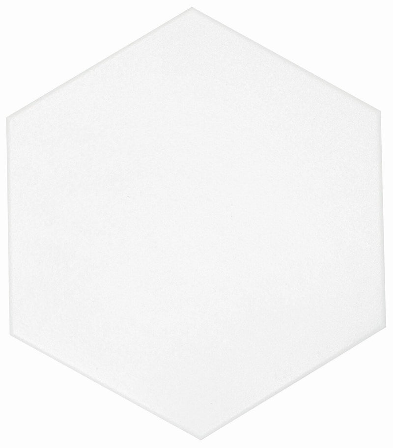 Casablanca Solid White 8x9 Hexagon Porcelain Tile.