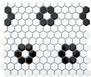 Cc Mosaics 1x1 B&W Flower Hex 12x12 Porcelain Mosaic Tile.
