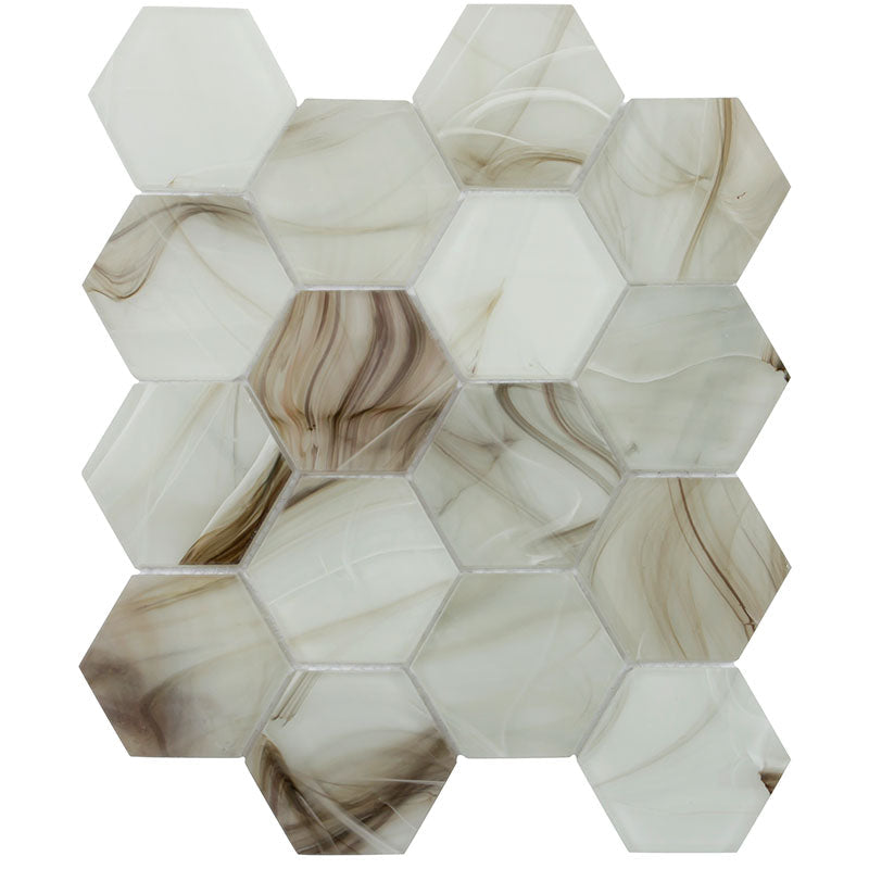 CLOUD 9 AMBER HEx glass Mosaic Tile.