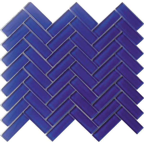 COLOR PALETTE COBALT BLUE 1x3 HERRINGBONE GLOSS glass Mosaic Tile.