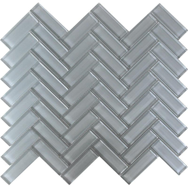 COLOR PALETTE GRAY CLOUD 1x3 HERRINGBONE GLOSS glass Mosaic Tile.