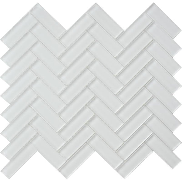 COLOR PALETTE MIRAGE WHITE 1x3 HERRINGBONE GLOSS glass Mosaic Tile.