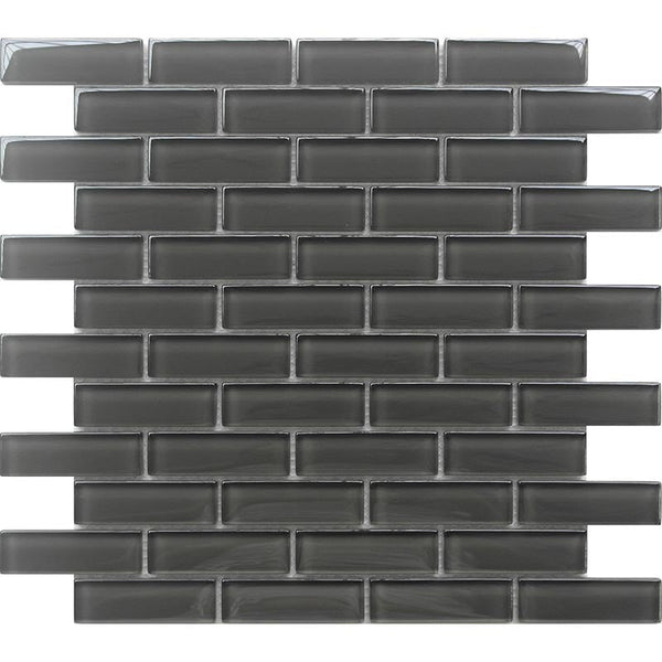COLOR PALETTE PEWTER 1x3 BRICK GLOSS glass Mosaic Tile.