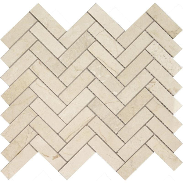 Crema Marfil Marble 1x3 Herringbone Polished Mosaic Tile.