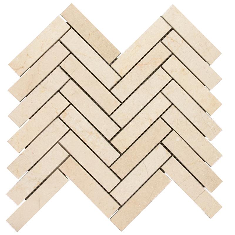 Crema Marfil Marble 1x4 Herringbone Polished Mosaic Tile.