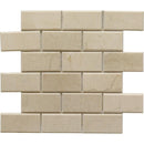Crema Marfil Marble 2x4 Polished Deep Beveled Brick Mosaic Tile.