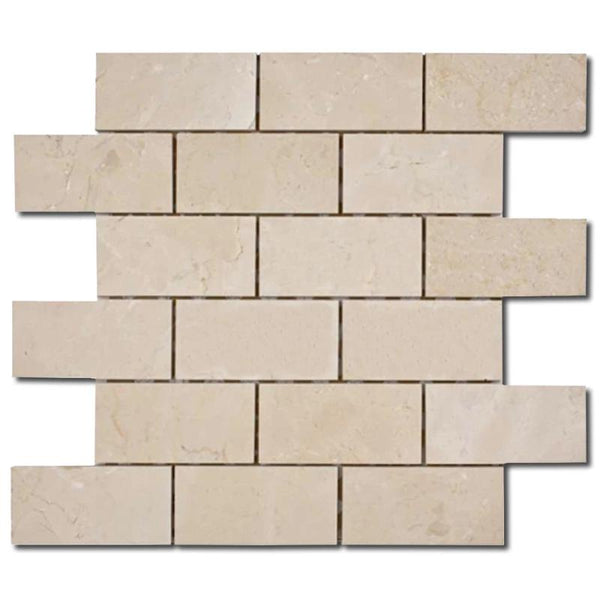 Crema Marfil Marble 2x4 Polished Mosaic Tile.