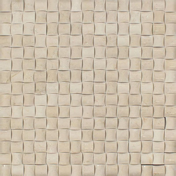 Crema Marfil Marble 3D Pillow Polished Mosaic Tile.