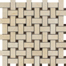 Crema Marfil Marble Basketweave w/ Emp Dots Polished Mosaic Tile.