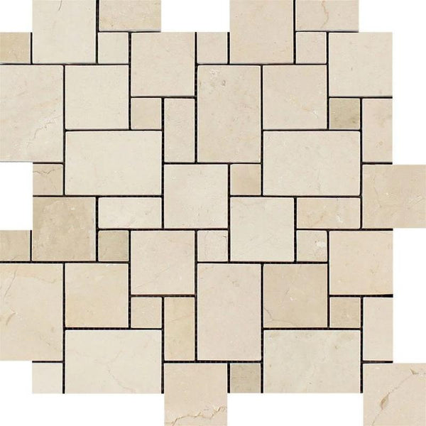 Crema Marfil Marble Micro Mini Pattern Polished Mosaic Tile.