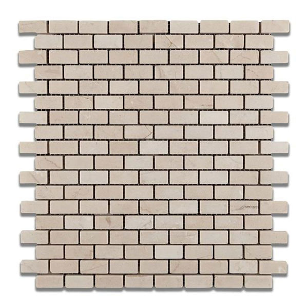 Crema Marfil Marble Polished Mini Brick Mosaic Tile.
