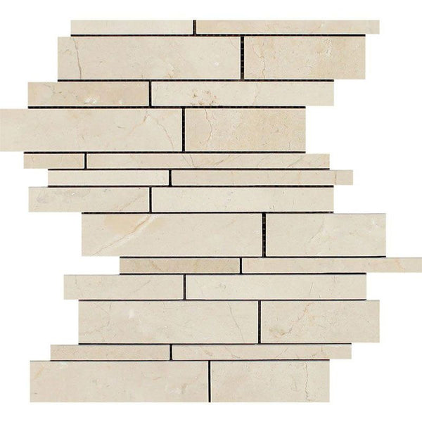 Crema Marfil Marble Random Insert Strip Polished Mosaic Tile.