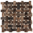 Emparador Dark with Crema Marfil dot Basketweave Polished Mosaic Tile.
