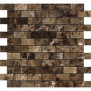 Emperador Dark Spanish Marble 1x2 Polished Mosaic Tile.