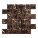 Emperador Dark Spanish Marble 2x4 Deep Beveled Polished Mosaic Tile.