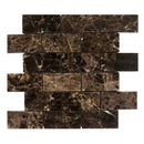 Emperador Dark Spanish Marble 2x4 Polished Mosaic Tile.