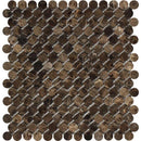 Emperador Dark Spanish Marble Penny Round Polished Mosaic Tile.