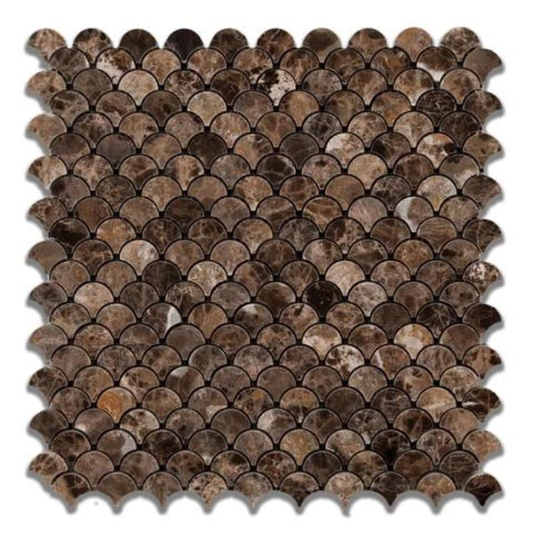 Emperador Dark Spanish Marble Raindrop Polished Mosaic Tile.