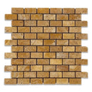 Gold Travertine 1x2 Tumbled Mosaic Tile.