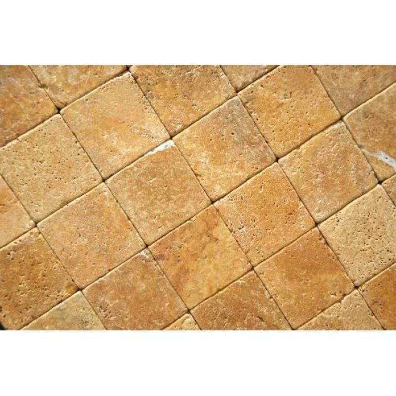 Gold Travertine 4x4 Tumbled Tile.