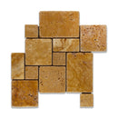 Gold Travertine Opus Mini Pattern Tumbled Mosaic Tile.
