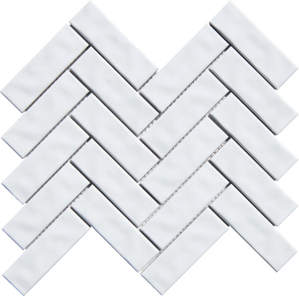 White Snow 1x4 Herringbone Porcelain Mosaic Tile - Onlinetileshop.com