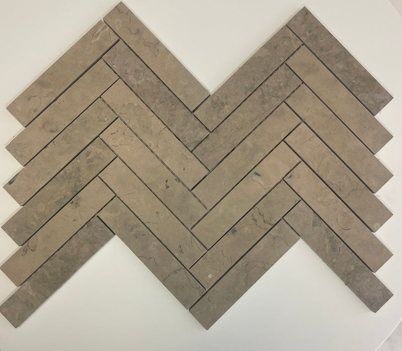 Nova Gray 1x6 Antique Look Herringbone Limestone Mosaic Tile - Onlinetileshop.com