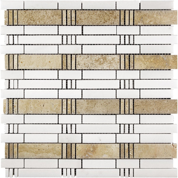 Marbella Cadiz Eastern White / Beige Travertine Mosaic Tile.