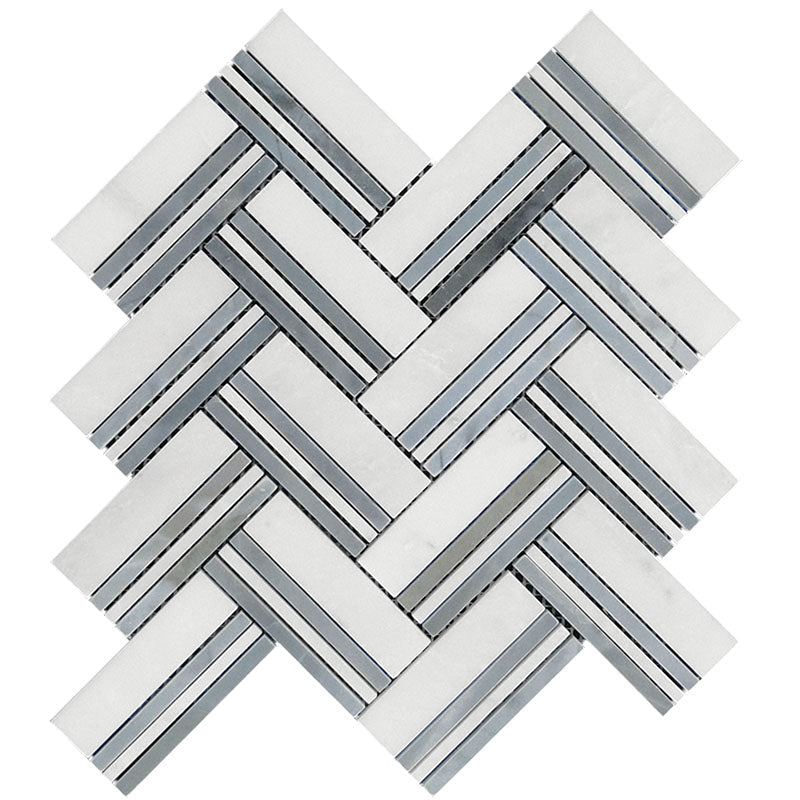 Marbella Raya Azul Eastern White / Eastern Blue Mosaic Tile.