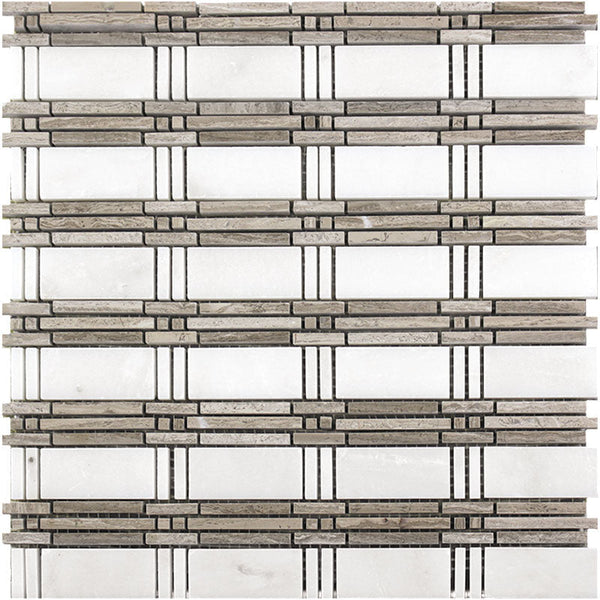 Marbella Seville Eastern White / Wooden Gray Mosaic Tile.